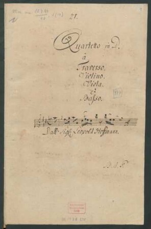 Quartette; fl, vl, vla, b; D-Dur