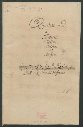 Quartette; fl, vl, vla, b; D-Dur