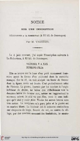 Notice sur une inscription: découverte à la Robertsau (à 12 kil. de Jammapes)