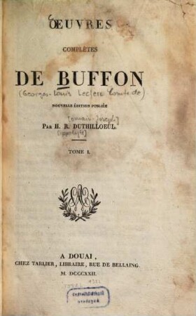 Oeuvres complètes de Buffon, 1. Matières générales