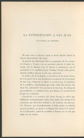 La intervención á San Juan : Una página de historia