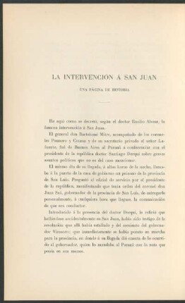 La intervención á San Juan : Una página de historia