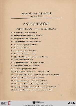 Porzellan und Steinzeug (Nr. 207-291)