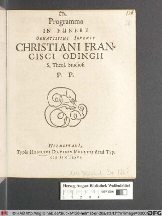 Programma In Funere Ornatissimi Iuvenis Christiani Francisci Odingii S. Theol. Studiosi P.P.