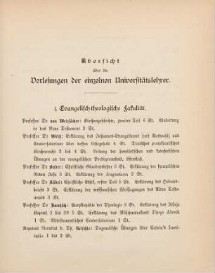 23-31, Übersicht über die Vorlesungen der einzelnen Universitätslehrer