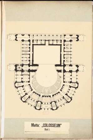 Opernhaus am Lützowplatz, Berlin Schinkelwettbewerb 1883: Grundriss 1. Obergeschoss (ohne Seitenflügel)