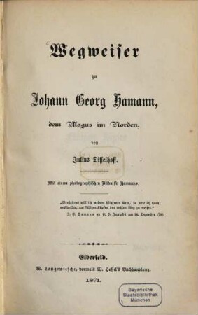 Wegweiser zu Johann Georg Hamann, dem Magus im Norden