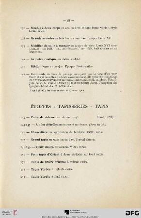 Étoffes - Tapisseries - Tapis (Nr. 143-168)