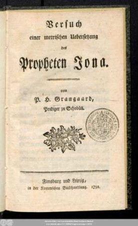 Versuch einer metrischen Uebersetzung des Propheten Jona