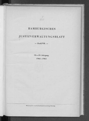 38.1964: Hamburgisches Justizverwaltungsblatt : HmbJVBL