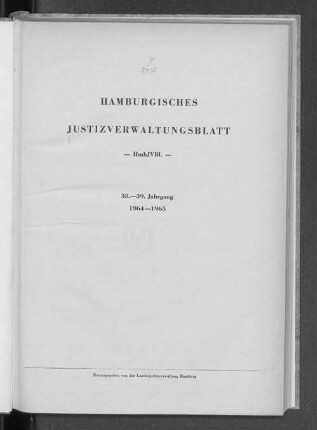 38.1964: Hamburgisches Justizverwaltungsblatt : HmbJVBL
