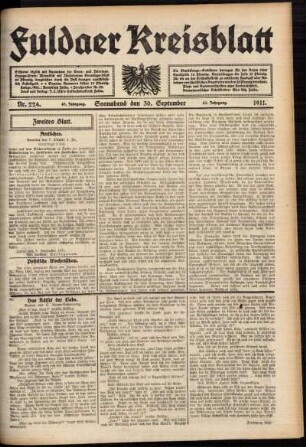 Zweite Ausgabe vom Samstag, den 30. September 1911.