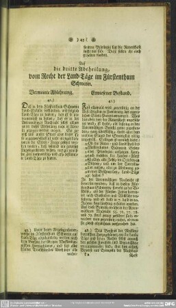 Auf die dritte Abtheilung, vom Recht der Land-Täge im Fürstenthum Schwerin