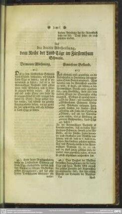 Auf die dritte Abtheilung, vom Recht der Land-Täge im Fürstenthum Schwerin