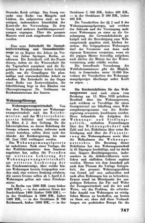 Wohnungszwangswirtschaft [Wohnungsfürsorge]