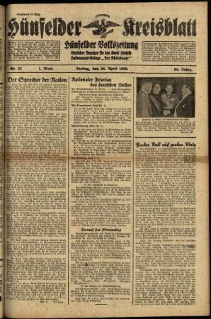 Erste Ausgabe vom Freitag, den 28. April 1939.
