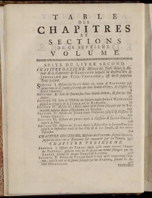 Table des Chapitres et Sections de ce Septieme Volume.