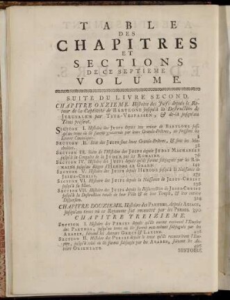 Table des Chapitres et Sections de ce Septieme Volume.