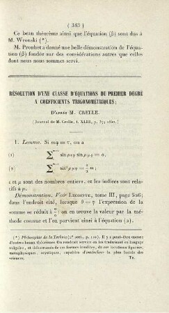 Résolution d´une classe d´equations du premier degré a coefficients trigonométriques.