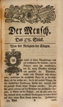 Der Mensch : eine moralische Wochenschrift. 10. 1755