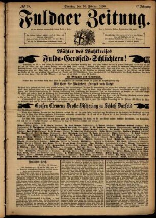 Erste Ausgabe vom Sonntag, den 16. Februar 1890.