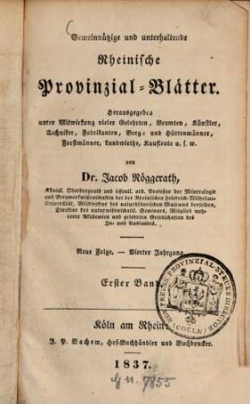 Gemeinnützige und unterhaltende rheinische Provinzial-Blätter, 4. 1836, Nr. 1