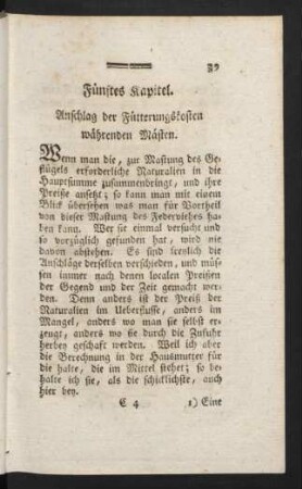 Fünftes Kapitel. Anschlag der Fütterungskosten währenden Mästen.