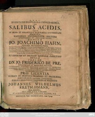 Dissertatio Inauguralis Chimico-Medica, De Salibus Acidis