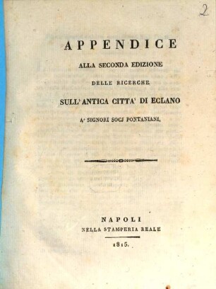 Appendice alla seconda edizione delle Richerche sull'antica città d'Eclano