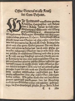 Offne General in alle Kraiß der Cron Behaim.
