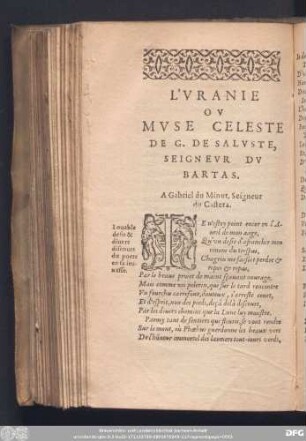 L'Uranie Ou Muse Celeste De G. De Saluste, Seigneur Du Bartas.