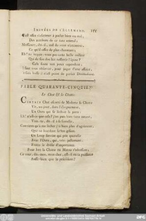 Fable Quarante-Cinquiem. Le Chat & la Chatte.