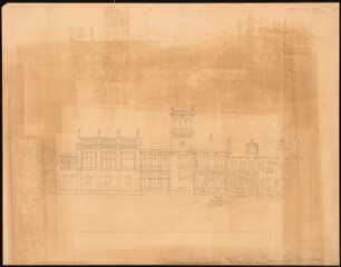 Vereinshaus des Künstlervereins »Malkasten«, Düsseldorf Entwurf A: Aufriss Gartenansicht; Maßstabsleiste