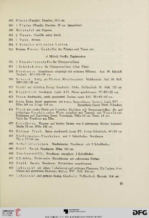 c) Möbel, Stoffe, Tapisserien (nr.396-461)