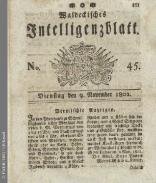 No. 45, Dienstag den 9. November 1802