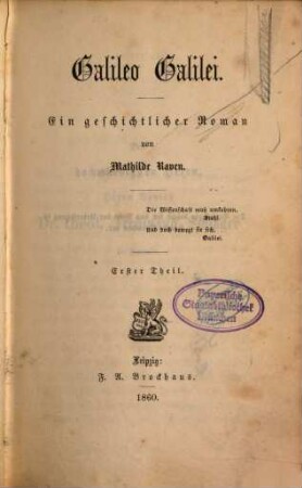 Galileo Galilei : ein geschichtlicher Roman, 1