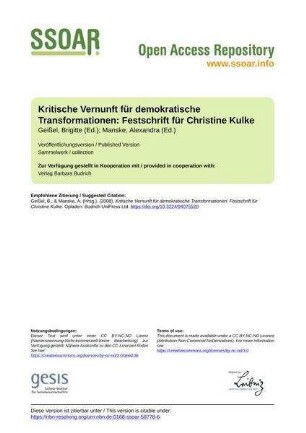 Kritische Vernunft für demokratische Transformationen: Festschrift für Christine Kulke