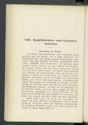 VIII. Modelltischler- und Giesserei-Arbeiten.