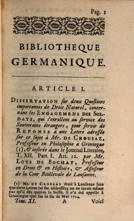 Bibliothèque germanique ou Histoire littéraire de l'Allemagne de la Suisse et des Pays du Nord. 11. 1726