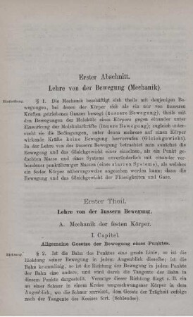 Erster Abschnitt. Lehre von der Bewegung (Mechanik).