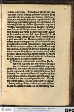[B]enedico et gratias ago tibi, domine Jesu Christe, pro sacro ieiunio tuo, quod in deserto quadraginta diebus ac noctibus...