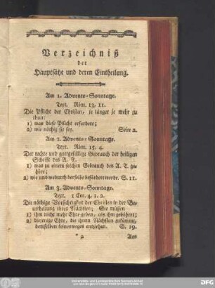 Verzeichniß der Hauptsätze und deren Eintheilung.