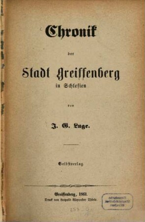Chronik der Stadt Greiffenberg in Schlesien