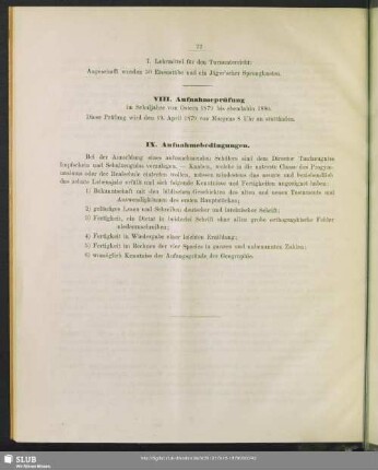 IX. Aufnahmebedingungen