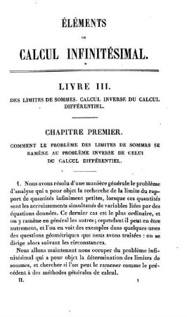 Livre III. Des Limites De Sommes. Calcul Inverse Du Calcul Différentiel.