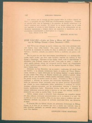 "Calles de Lima y Meses del Año", por José Gálvez