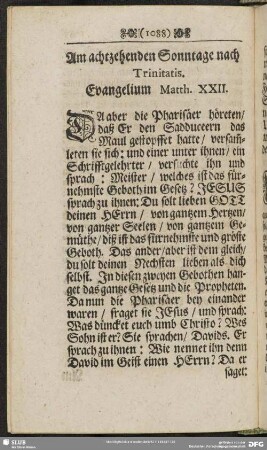 Am achtzehenden Sonntage nach Trinitatis. Evangelium Matth. XXII