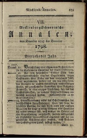 VII. MecklenburgSchwerinsche Annalen; vom December 1797 bis December 1798