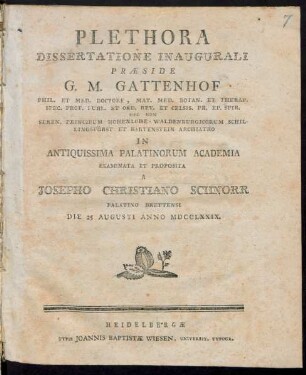 Plethora : Dissertatione Inaugurali