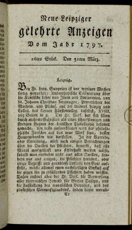 26tes Stück. Den 31ten März.